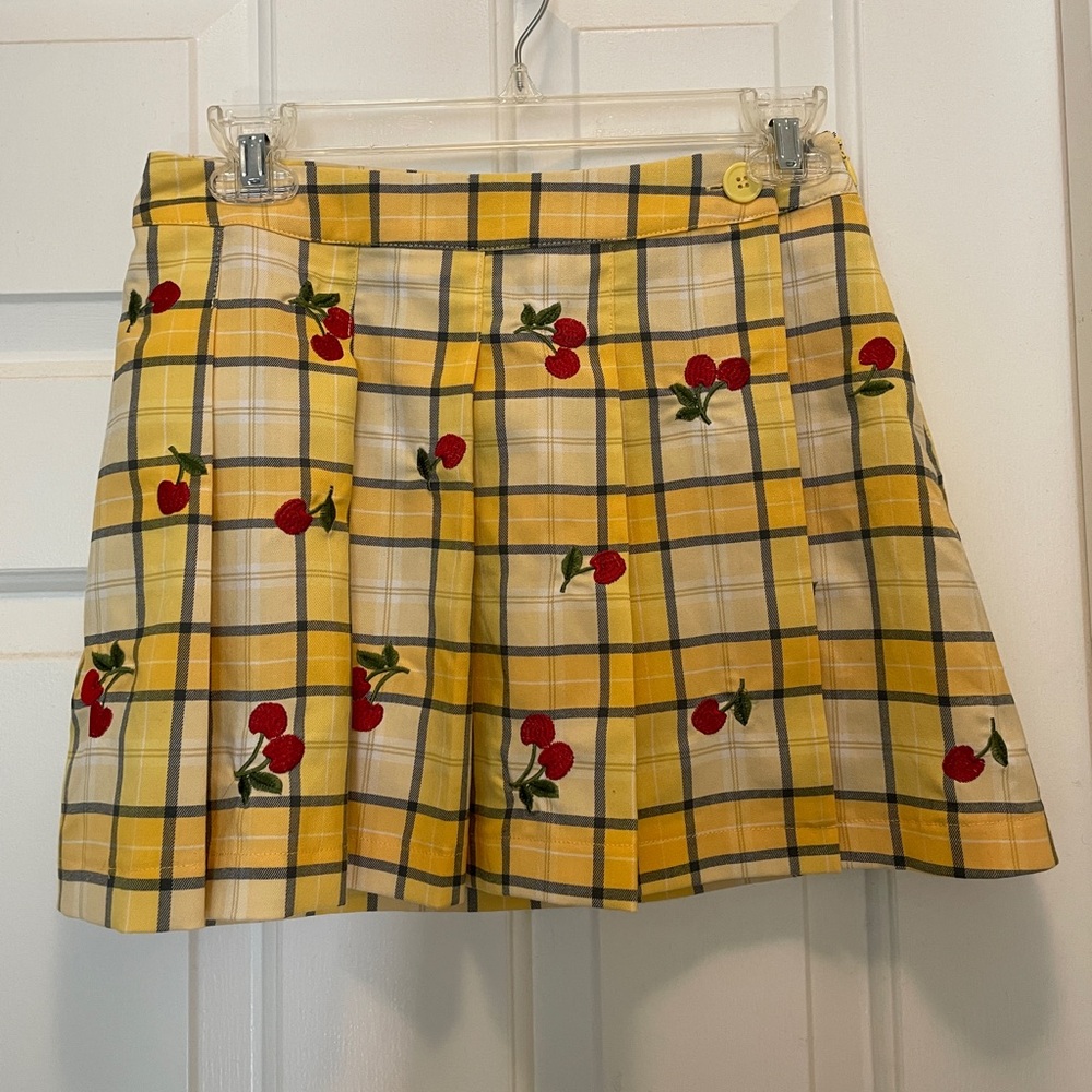 Forever 21 Yellow Plaid with Cherries Skater Skort